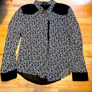 Women’s Sanctaury black white blouse sheer back EUC size L large